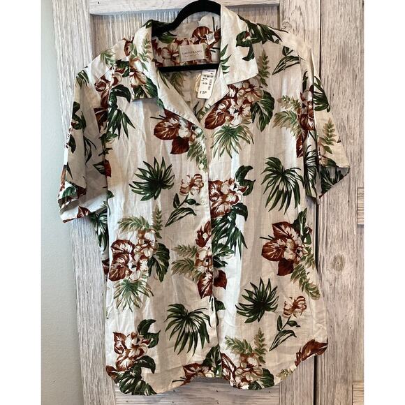 Capistrano Essentials Size 26 Button Short Sleeve Beige Floral Print nwt - Picture 2 of 5